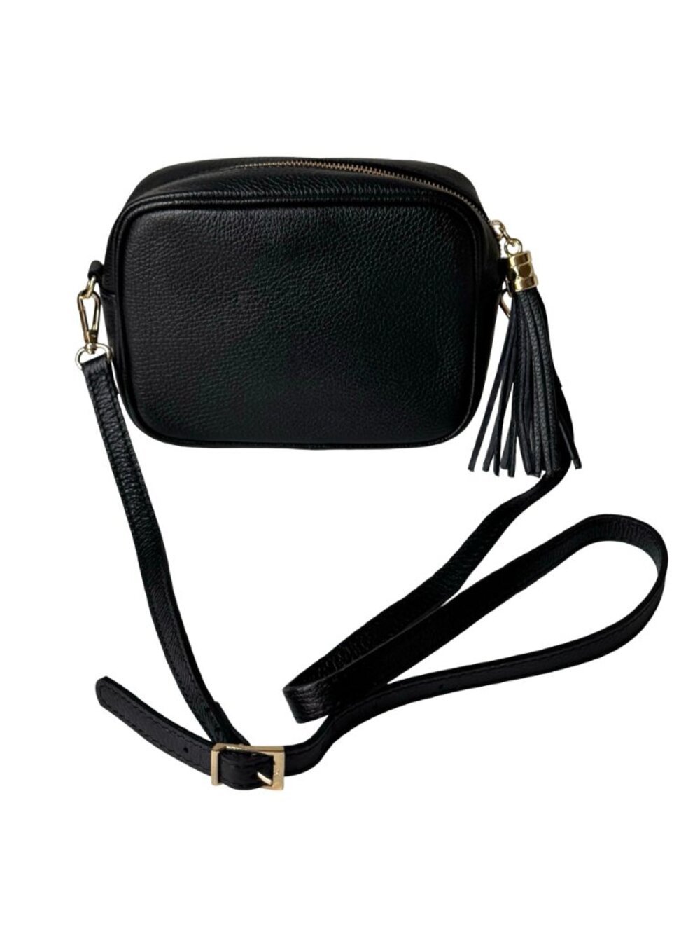 Borse in Pelle Italian Leather Crossbody Camera Bag Black Tassel Preppy - Picture 3 of 16
